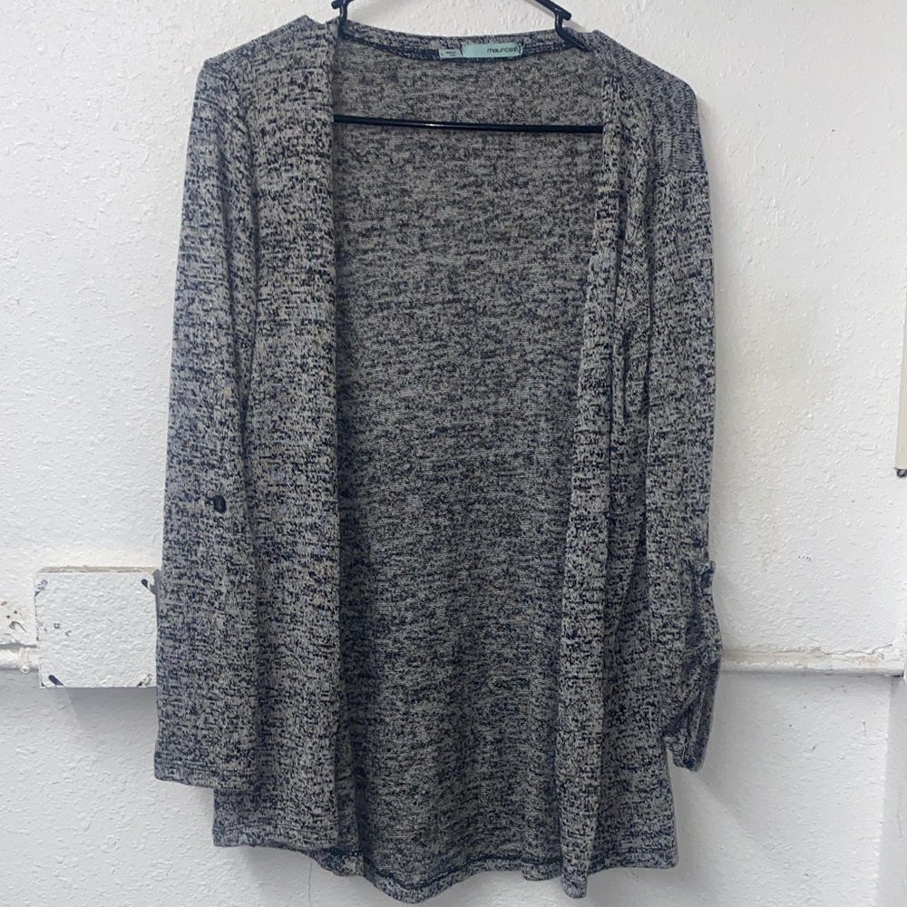 Maurices - lightweight- Gray Open Drape Heathered Cardigan- roll tab sleeves